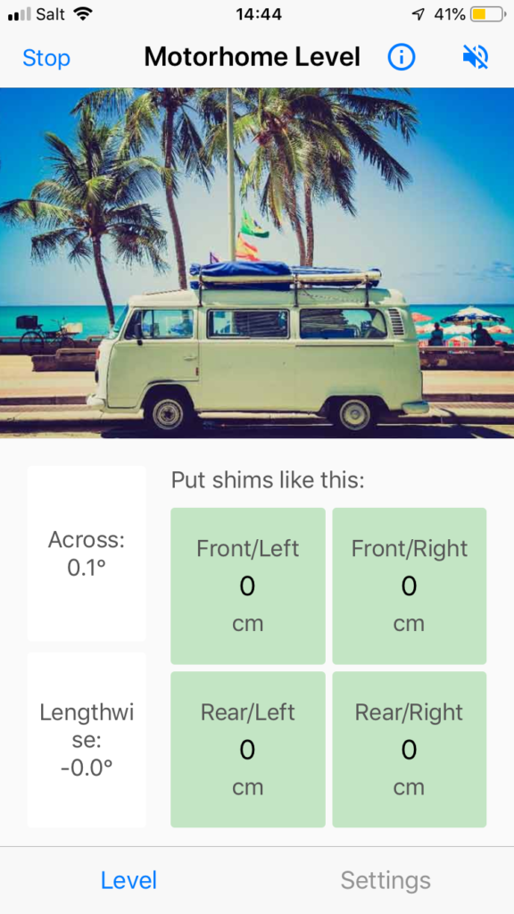 Level your motorhome easily with the Motorhome Level app